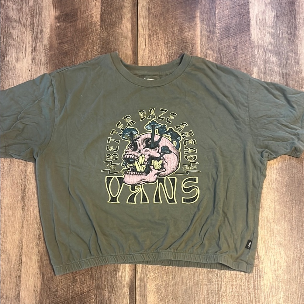 Vans Green Graphic Tee with Skull Design
